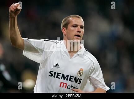 English Real Madrid player Michael Owen celebrates his goal