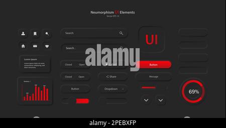 A collection of icons for user interface development in black and red. Stock Vector