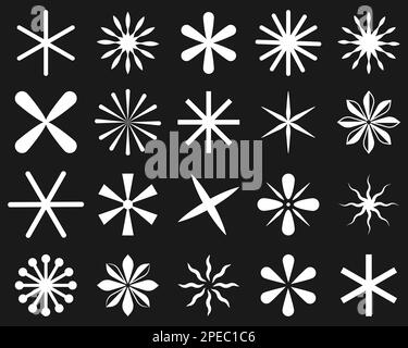 Set of white asterisks icons. Vector illustration isolated on black background Stock Vector