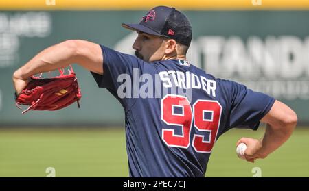 Atlanta Braves starting pitcher Spencer Strider (99) delivers a pitch  during game 2 of a double header between the Atlanta Braves and Washington  Natio Stock Photo - Alamy