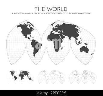 Map of The World. Bogg's interrupted eumorphic projection. Globe with latitude and longitude lines. World map on meridians and parallels background. V Stock Vector