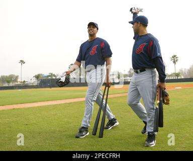 Cleveland Indians outfielder Juan Gonzalez watches his double go down the  line against the Washington Natonals during a spring training game on  Tuesday, March 15, 2005 in Viera, Fla. After spending much