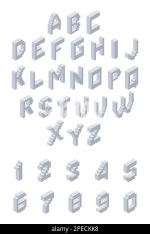 Gray alphabet in isometry with numbers. Vector clipart Stock Vector