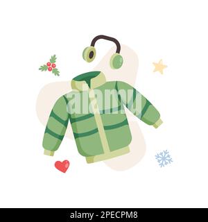 Flat Illustration of Winter Coat Jacket and Earmuffs Vector Illustration Design. Stock Vector