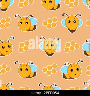 Vector seamless pattern with honey bee. Stock Vector