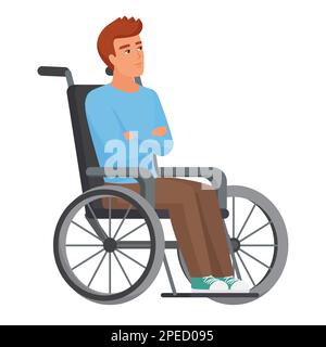 Confused disabled man in wheelchair. Thinking man sitting in wheelchair vector cartoon illustration Stock Vector