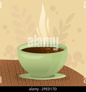 A cup of tea, autumn leaves, warm background, hygge Stock Vector