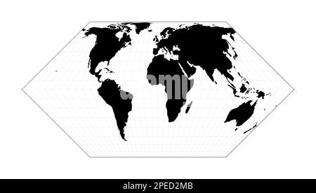 Map of the world illustration. Eckert II projection. Plan world geographical map with graticlue lines. Vector illustration. Stock Vector