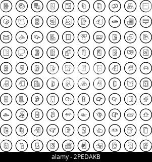 100 smartphone icons set. Outline illustration of 100 smartphone icons vector set isolated on white background Stock Vector