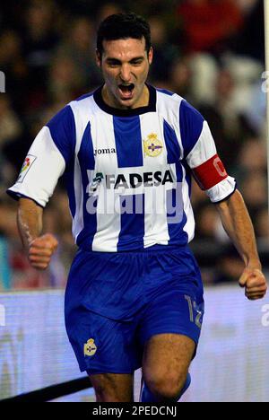 Argentine Deportivo La Coruna player Lionel Scaloni celebrates his