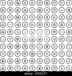 100 biometric icons set. Outline illustration of 100 biometric icons vector set isolated on white background Stock Vector