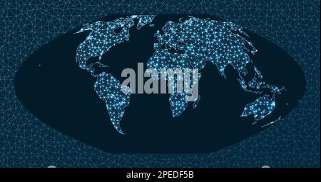 Communications map of the world. Flat Polar Parabolic projection. World Network. Awesome connections map. Vector illustration. Stock Vector