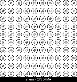 100 astronaut icons set. Outline illustration of 100 astronaut icons vector set isolated on white background Stock Vector