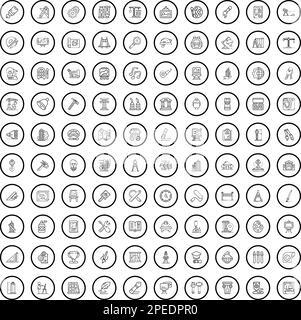 100 drawing icons set. Outline illustration of 100 drawing icons vector set isolated on white background Stock Vector