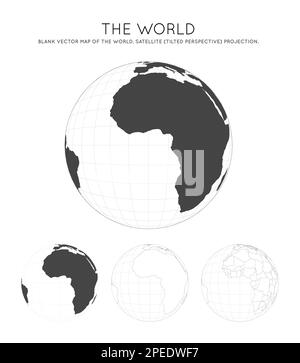 Map of The World. Satellite (tilted perspective) projection. Globe with latitude and longitude lines. World map on meridians and parallels background. Stock Vector