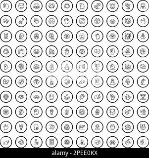 100 emotion icons set. Outline illustration of 100 emotion icons vector set isolated on white background Stock Vector