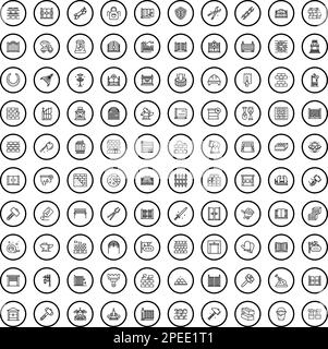 100 fence icons set. Outline illustration of 100 fence icons vector set isolated on white background Stock Vector