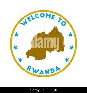 Welcome to Rwanda stamp. Grunge country round stamp with texture in Gummy Dolphins color theme. Vintage style geometric Rwanda seal. Astonishing vecto Stock Vector