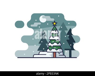 Christmas Pine Tree Cartoon Isolated on a White Background. Vector Illustration Design. Stock Vector