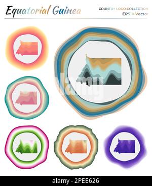 Equatorial Guinea logo collection. Colorful badge of the country. Layers around Equatorial Guinea border shape. Vector illustration. Stock Vector