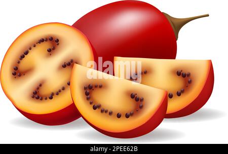 Realistic cutted tamarillo Stock Vector
