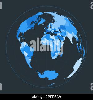 World Map. Lambert azimuthal equal-area projection. Futuristic world illustration for your infographic. Nice blue colors palette. Authentic vector ill Stock Vector