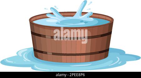 Wooden bucket  with water splash illustration Stock Vector