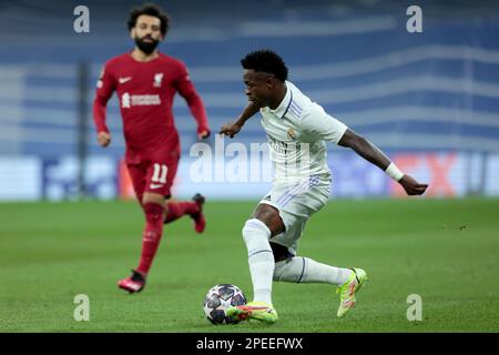 Madrid, Spanien. 24th Jan, 2023. Madrid Spain; 03.15.2023.- Real Madrid player Vinicius Jr. Real Madrid vs. Liverpool round of 16 match day 2 of 2 in the Champions League. Santiago Bernabeu Stadium in the capital of the Kingdom of Spain. Final score 1-0 Overall result 6-2 Credit: Juan Carlos Rojas/dpa/Alamy Live News Stock Photo