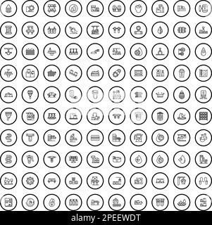 100 technology icons set. Outline illustration of 100 technology icons vector set isolated on white background Stock Vector