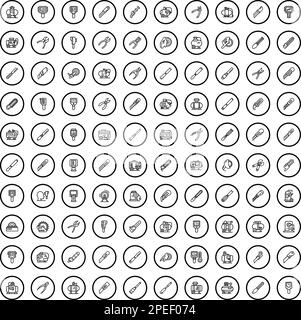 100 tool icons set. Outline illustration of 100 tool icons vector set isolated on white background Stock Vector