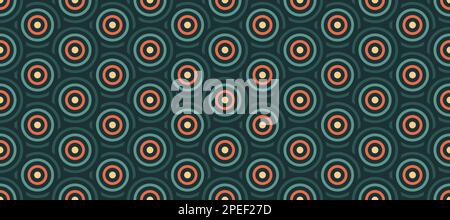 Retro seamless pattern. Vintage concentric circles background. Repeated abstract geometric texture in 70s or 80s style. Colourful fabric and textile design. Vector wallpaper.  Stock Vector
