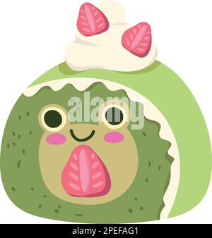 matcha roll with fruits cartoon Stock Vector