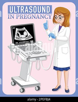 Doctor using ultrasound scanning machine illustration Stock Vector