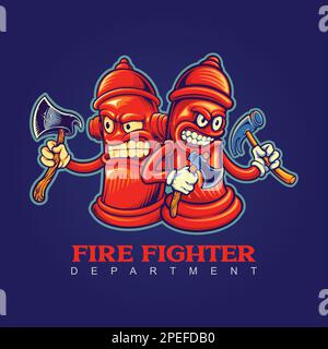 Angry hydrant department firefighter logo cartoon illustrations vector illustrations for your work logo, merchandise t-shirt, stickers and label desig Stock Vector