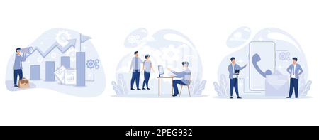 Company goals and philosophy concept, Business mission, working team collaboration, get in touch, feedback online form, set flat vector modern illustr Stock Vector