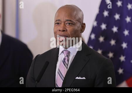 Stewart Hotel, New York, USA, March 15, 2023 - Mayor Eric Adams along with the Brodsky Family Delivers Remarks at Event highlighting need for donations for asylum seekers at the Stewart Hotel Ballroom in New York City. Photo: Luiz Rampelotto/EuropaNewswire Stock Photo