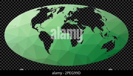 Transparent digital world map. Aitoff projection. Polygonal map of the world on transparent background. Stencil shape geometric globe. Stock Vector