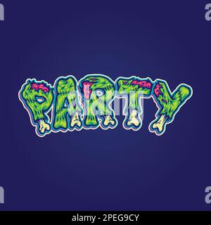 Scary party zombie bone word cartoon illustrations vector illustrations for your work logo, merchandise t-shirt, stickers and label designs, poster, g Stock Vector