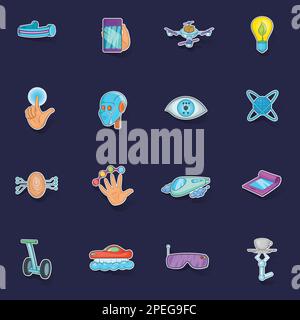 New technologies icons set stikers collection vector with shadow on purple background Stock Vector