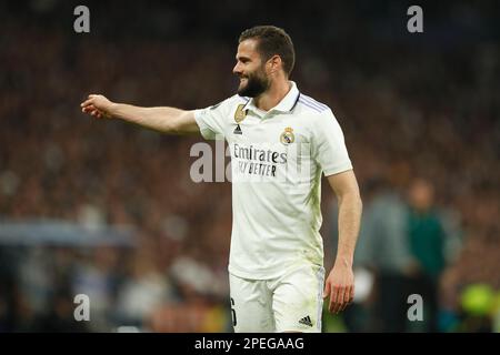 Madrid, Spain. 15th Mar, 2023. Nacho (Real) Football/Soccer : UEFA Champions League Round of 16 2nd leg match between Real Madrid CF 1-0 Liverpool FC at the Estadio Santiago Bernabeu in Madrid, Spain . Credit: Mutsu Kawamori/AFLO/Alamy Live News Stock Photo