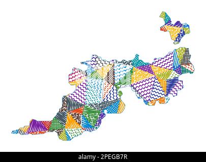 Kid style map of Guana Island. Hand drawn polygons in the shape of Guana Island. Vector illustration. Stock Vector