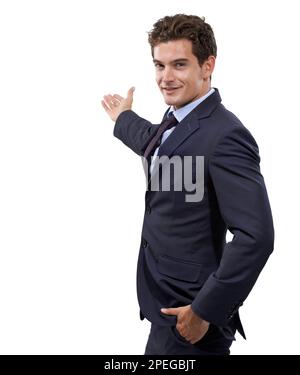 Well suited to his profession. Studio shot of a well dressed businessman against a white background. Stock Photo