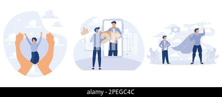 Personal image concept, Self-concept, self-image and esteem, social role, individual psychology, confidence, positive self-perception, set flat vector Stock Vector