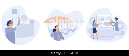 Project planning concept, Project and risk management, bottleneck analysis, agile methodology, IT professional, workflow improvement, set flat vector Stock Vector