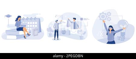 Modern learning concept. Personalized learning, STEM education, VR and AR in education, technology class, smart children, set flat vector modern illus Stock Vector