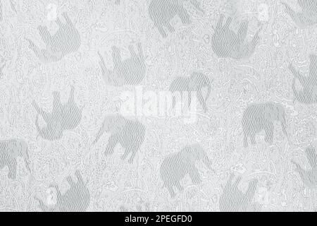 Overlay texture of white silk fabric. Textile with white silky asian elephant ornament background Stock Photo