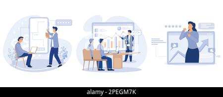 Career in IT concept, Mobile app development courses, IT management courses, personal branding, junior app developer, set flat vector modern illustrat Stock Vector