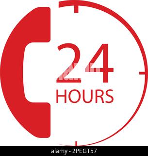 24-hour telephone service logo with telephone receiver image Stock Vector