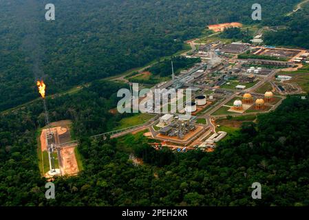 An aerial view of the state oil company Petrobras Urucu oil and natural gas plant in