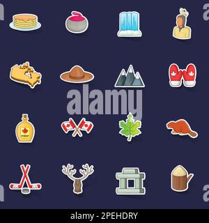Canada icons set stikers collection vector with shadow on purple background Stock Vector